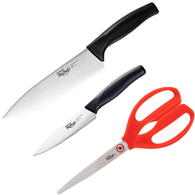 1+1+1 도루코 마이셰프 뉴베이직 셰프식도 180mm+과도 120mm+주방가위 120s 칼가위세트, 셰프식도+과도+가위(레드), 1개