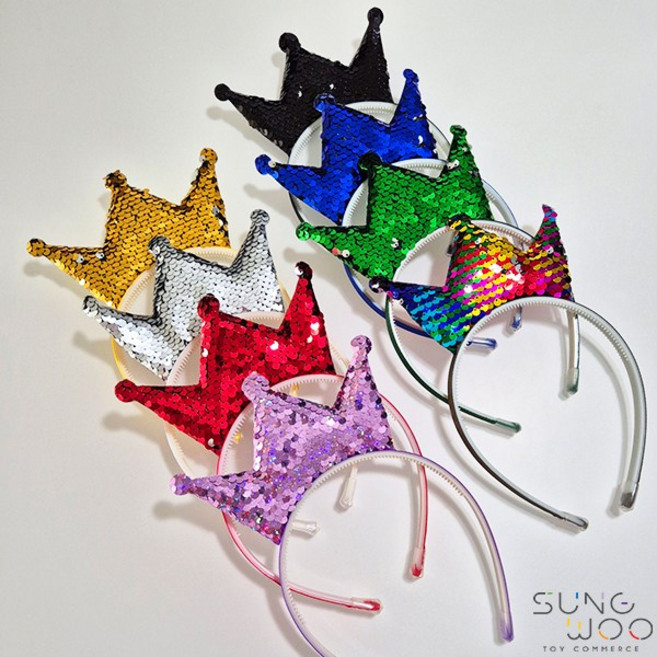 스팽글 왕관머리띠 넓은머리띠