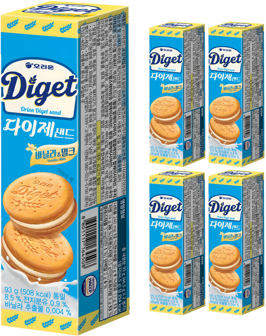 오리온 다이제샌드 바닐라＆밀크, 93g, 5개
