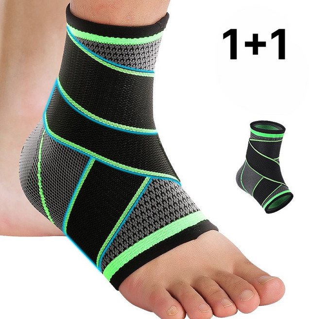 엘누아 고탄력 압박 발목보호대 1+1 2P, 블랙/그린, 1세트