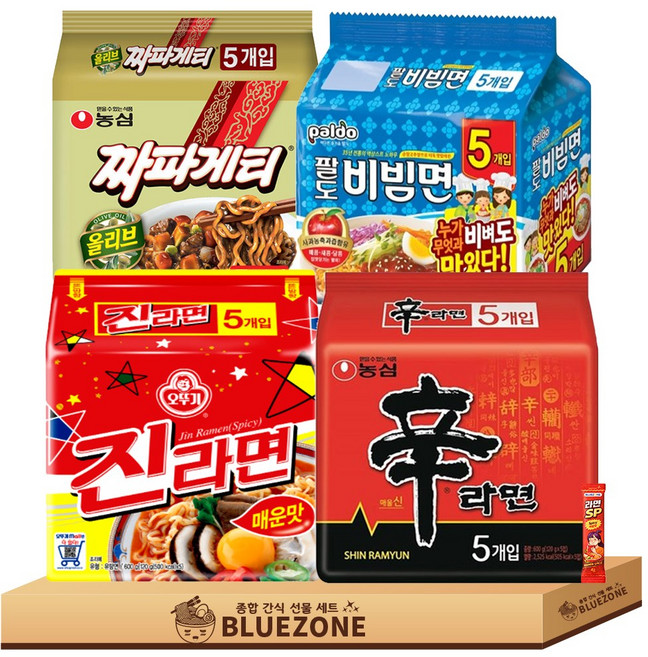 오뚜기 농심 팔도 봉지라면 세트 신라면1 진라면1 짜파게티1 팔도비빔면1 라면스틱1, 1세트