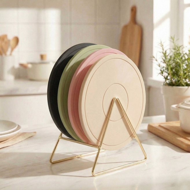 레이너리 원형 실리콘 냄비받침 찌개 받침대 깔개, 1개, 세트1(그레이+차콜+베이지+핑크), 1개