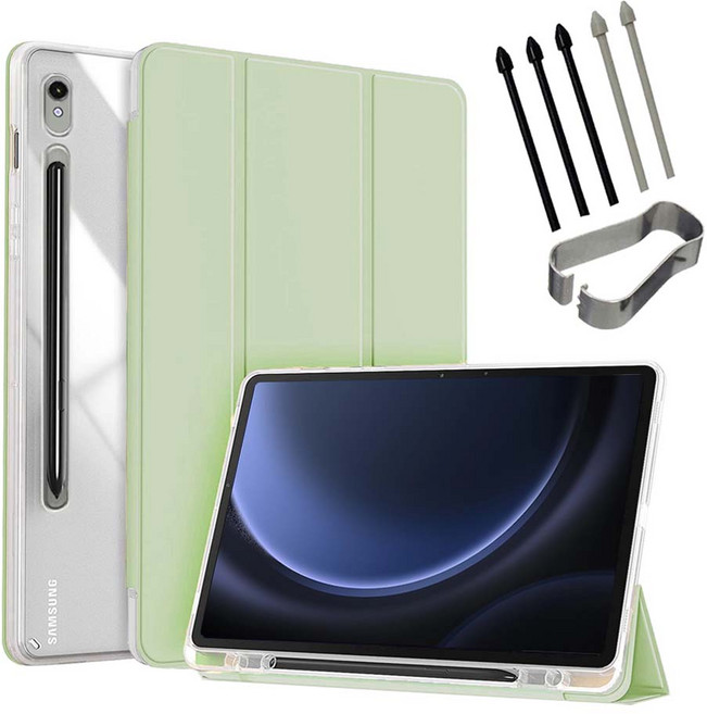 갤럭시탭 S9/S9+/S9울트라/S9 FE 플러스 호환 S펜수납 클리어 투명 북커버 케이스, 그린, 1개