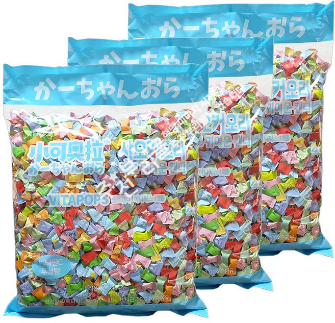 샤오커오라 캔디 12가지맛 믹스 민트향 비타민C 비타팝스(2.5kg) 대용량 벌크 x 3봉+자색옥춘사탕 20g 세트, 2.5kg, 3개