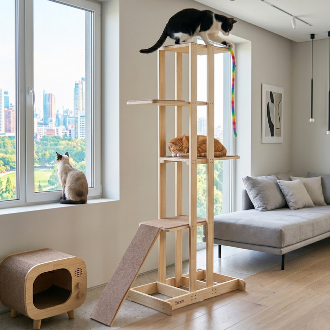 더따슴 5단 원목 캣타워, 혼합색상, 1개