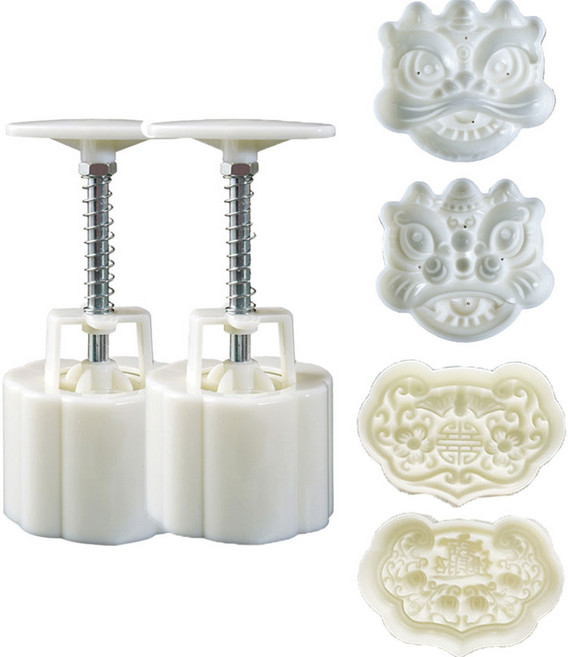 Chucai 월병 프레스 2개입 + 몰드 75g 6개입, 1개, 사자 + 길 하트