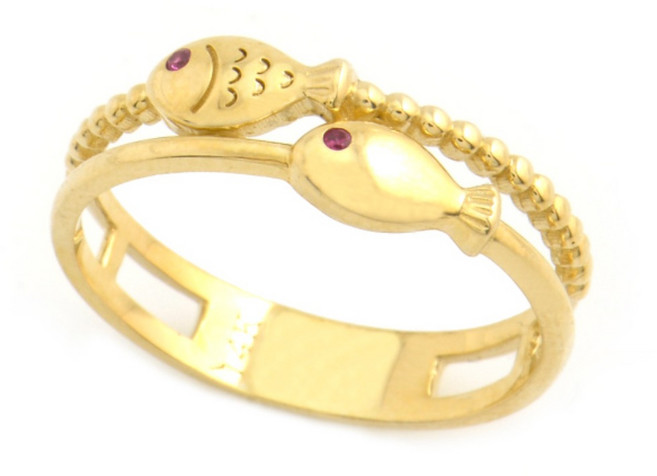 18k 루비 행운 두줄 물고기 패션링
