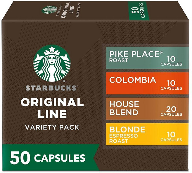 Starbucks 네스프레소 오리지널 라인 싱글 오리진 콜롬비아 미디엄 로스트 커피 에스프레소 포드 50개, 10개, 없음, 6) 10 Count Pack of 5 - 마일드, 단품
