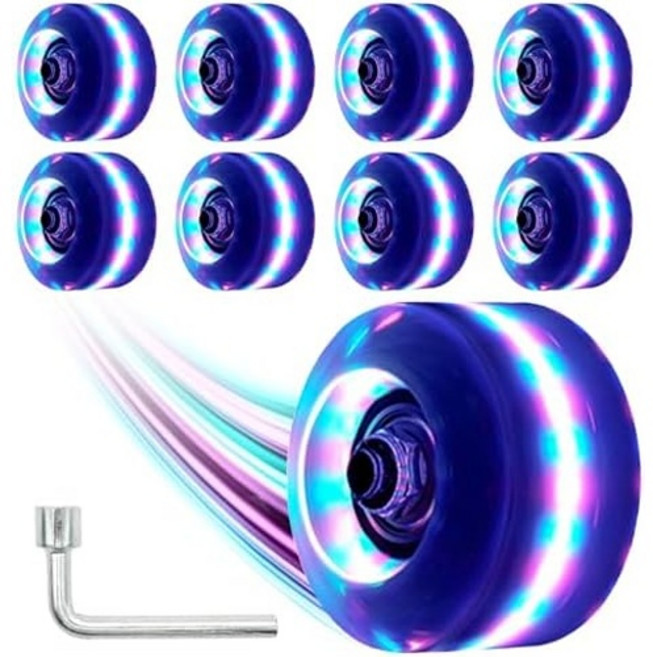 네질라프 라이트 업 롤러 스케이트 휠 8팩 78A 경도 LED 스케이트보드 휠 프리미엄 ABEC-9 베어링 야외 실내 쿼드 스케이트를 위한 조명 액세서리 포함, Black-PGB, 58 x 32mm