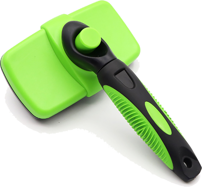 THE CHI 寵物除毛梳 按壓式清潔 人體工學手柄 貓狗通用 綠色, 1個