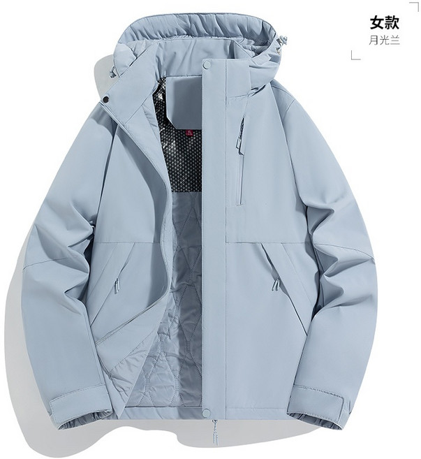 石墨烯自發熱戶外衝鋒外套，男女款防風防潑水保暖加棉登山外套，月光藍女款