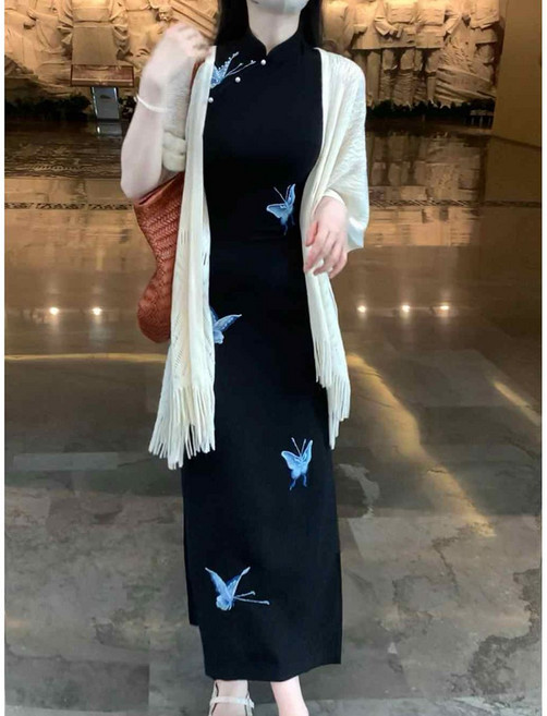 DIU 法式溫柔風新中式旗袍連衣裙子女夏季新款小個子氣質收腰長裙, 2XL