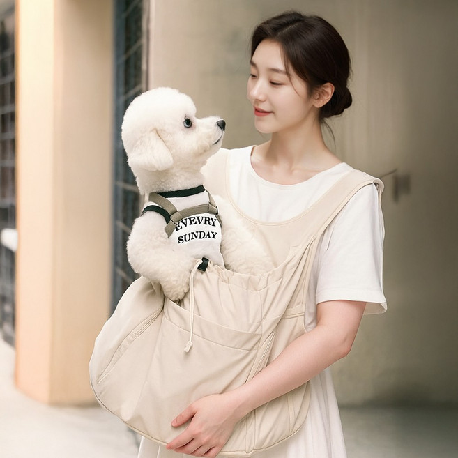 고앵두 강아지 앞가방 백팩 고양이 이동가방, 1개, 아이보리