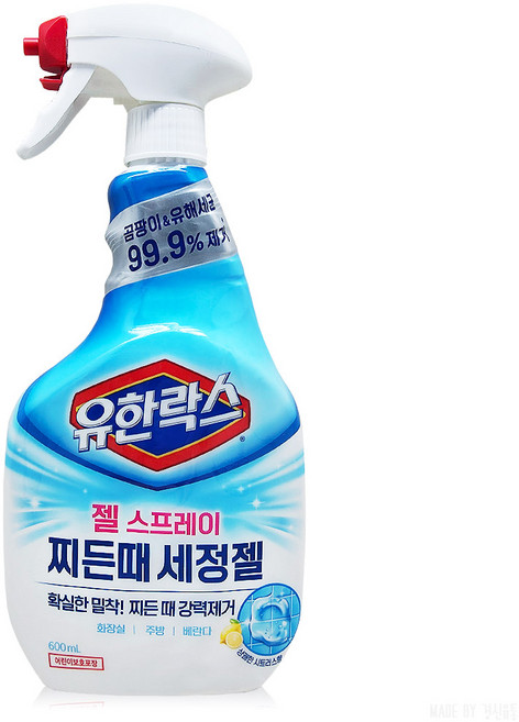 유한락스 젤 스프레이 찌든때 세정젤 곰팡이 유해세균 99.9% 제거, 600ml, 8개