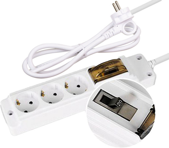 현대일렉트릭 4000W 고용량멀티탭 안전콘센트 배선차단 3구, 3m, 화이트, 1개