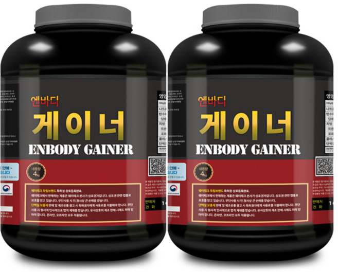 엔바디 게이너 벌크업 단백질보충제 / 체중증가 헬스 프로틴, 4kg, 2개