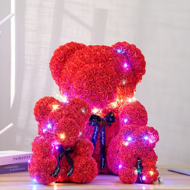 [레터링+선물케이스+LED조명 세트] 로즈베어 장미곰 장미곰돌이 이벤트꽃장미꽃인형 프로포즈 발렌타인데이 화이트데이 특별한날 결혼 입학식 졸업식 기념일 크리스마스 선물_쯔야코드, 리본베어-레드[생일레터링+선물케이스+LED조명], 1개