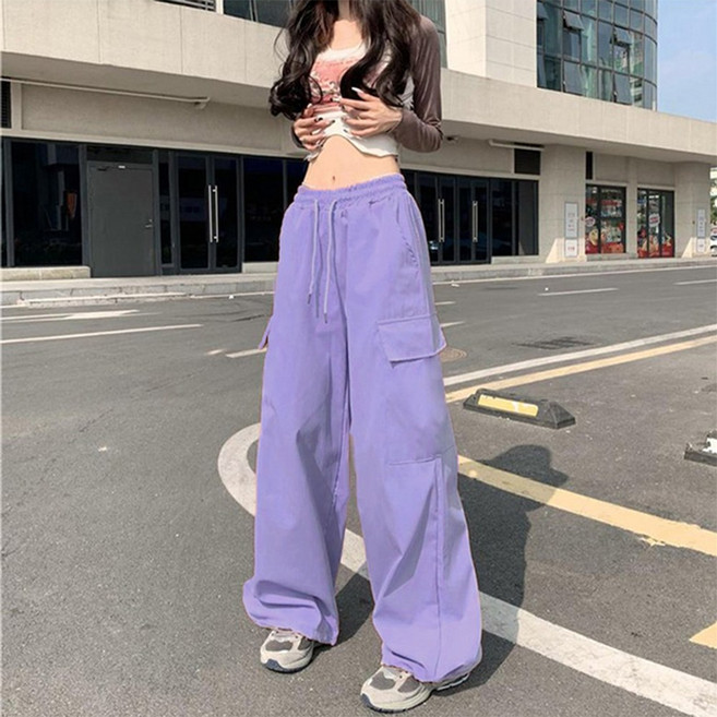 S100504C 스밀리 여성 얇은 시원한 느낌 카고 밴딩 와이드 팬츠
