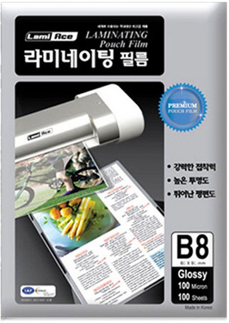 라미에이스 유광 라미네이팅 필름 B8 100mic 100매 / 65x95mm, 1팩