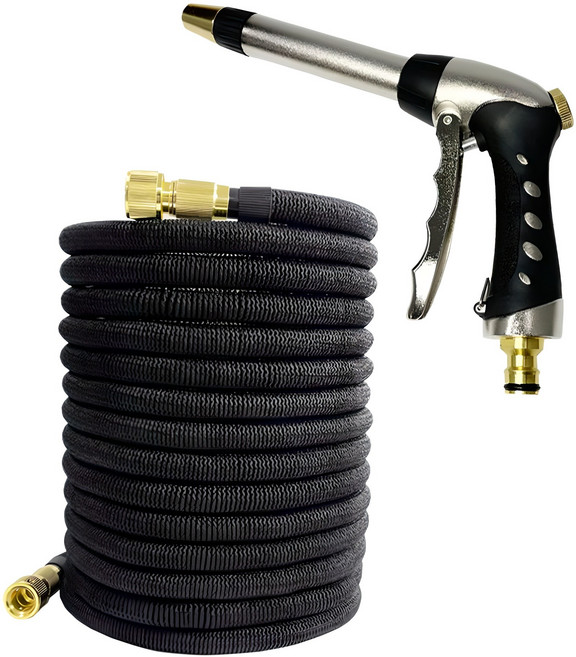 유현 2대 프리미엄 매직호스 고압 분사기 세차 정원 주방 요술호수, 검정, 15m, 프리미엄 롱건셋트