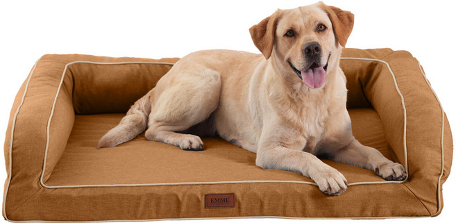 EMME 강아지 베드 청소가 쉬운 방수 펫 베드 소파 세탁 가능한 통기성 좋고 눅눅하지 않은 베개 포함 쿠션감이 뛰어난 고반발 노령견 강아지 고양이 다둥이 사육용 분리 가능한 커버, 1개, Waterproof Type-Dark Brown