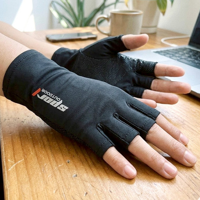 얇은 쿨 반장갑 여름 장갑 논슬립 자전거 라이딩 등산 골프, 1개, 블랙