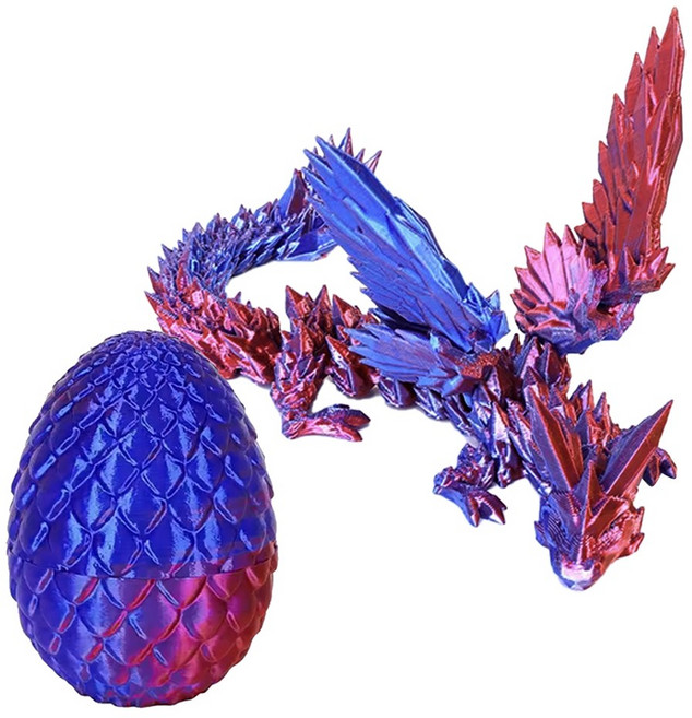3D 프린트 에그 드래곤 모형 인형 피규어 선물 소품 자유관절, 레드블루