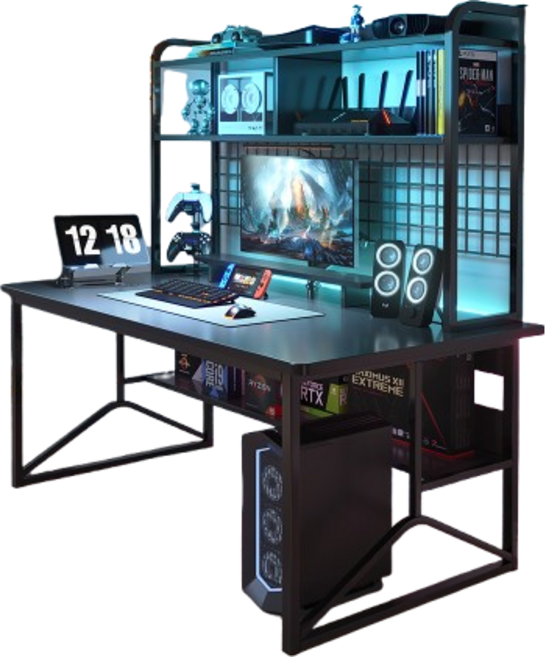 居家生活Easy Buy 工業風雙層收納架電腦桌, 黑武士