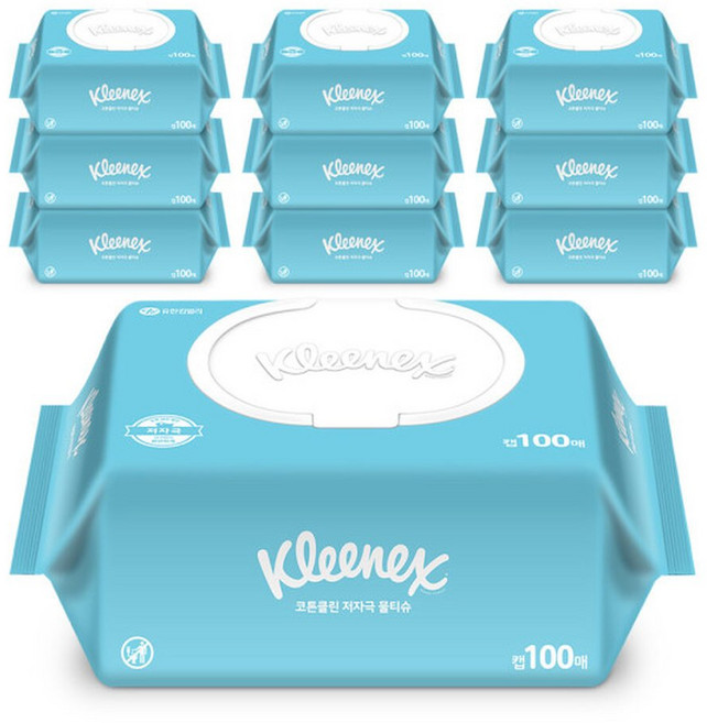 크리넥스 코튼클린 저자극, 40g, 100매, 10박스