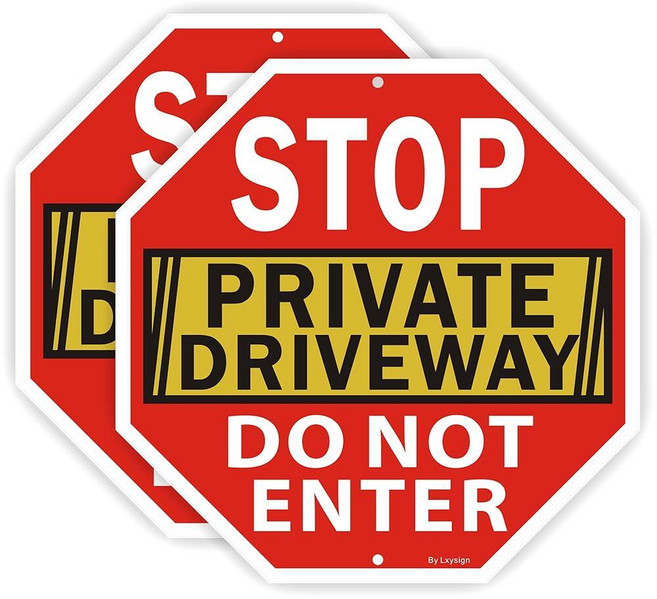 Lxysign Stop Sign Do Not Enter Private Driveway 표지판 30.5 x 0.1cm(12 12 0.05인치) 반사 알루미늄 사인 변색 방지, 2팩
