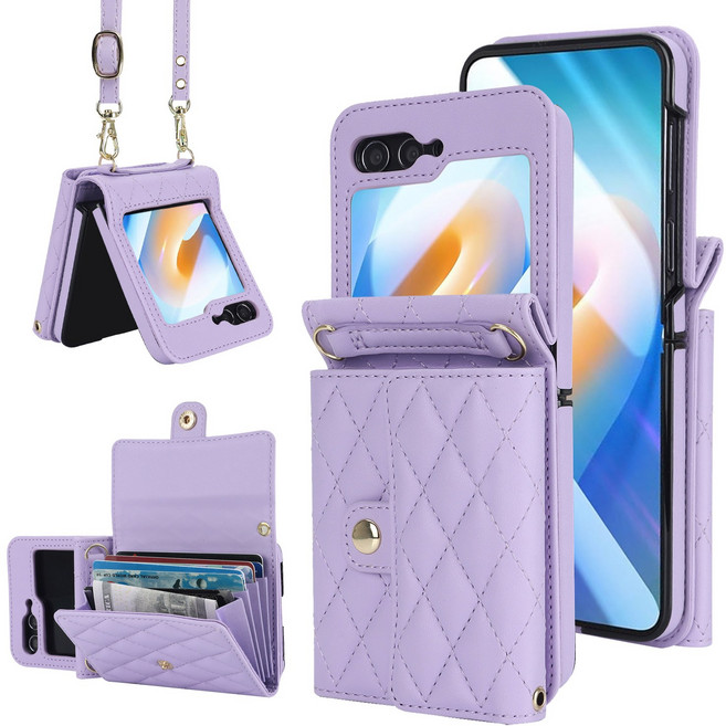 헤미션 갤럭시 Z 플립7/6/5 지갑 스트랩 가죽 카드수납 힌지보호 케이스