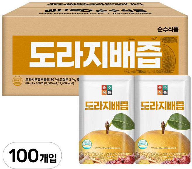 순수식품 도라지배즙, 80ml, 100개