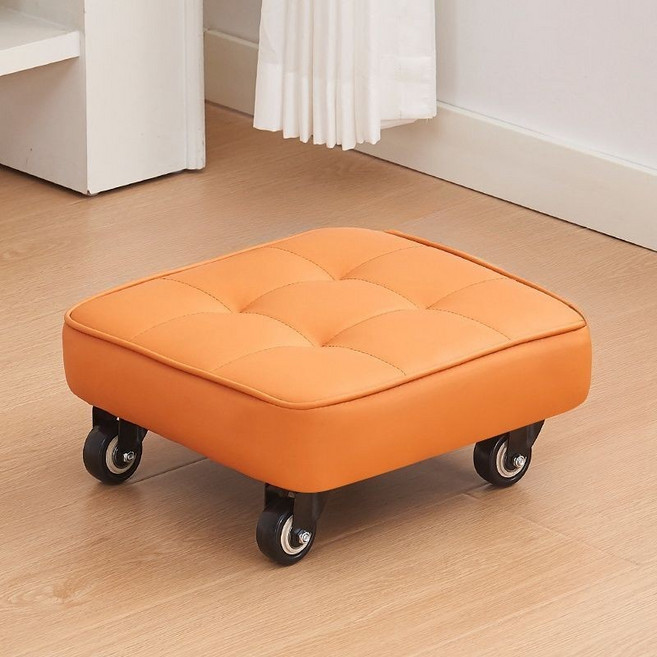 滾輪矮凳 小椅子 學步凳 萬向滑輪椅 滑輪美甲美縫凳子, 1個, 橙色