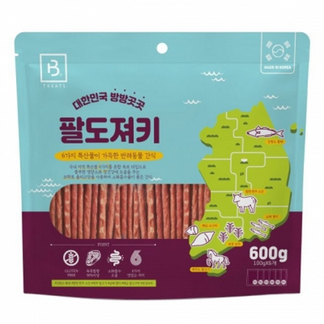 브리더랩 국내산 팔도져키 600g 강아지 육포 종합비타민 치석제거, 황태 + 소간 + 말고기 + 멸치 + 꿀고구마 + 녹차 혼합맛, 2개