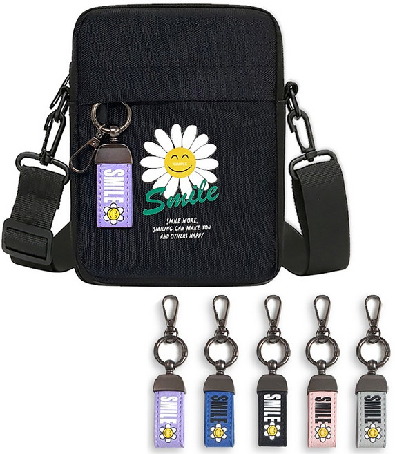 언즈 스마일 네임택 미니 휴대폰 힙색 슬링백 어린이 성인 공용 핸드폰 가방, 보라, 1개