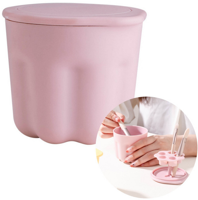 아트위브 메이크업 브러쉬 퍼프 세척 건조대 보관함, 1개, 핑크