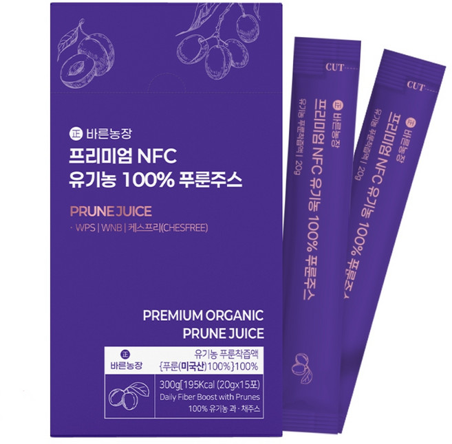 효과빠른 유기농 푸룬주스 물 한방울 넣지않은 진한 바른농장 NFC 착즙, 1개, 300g
