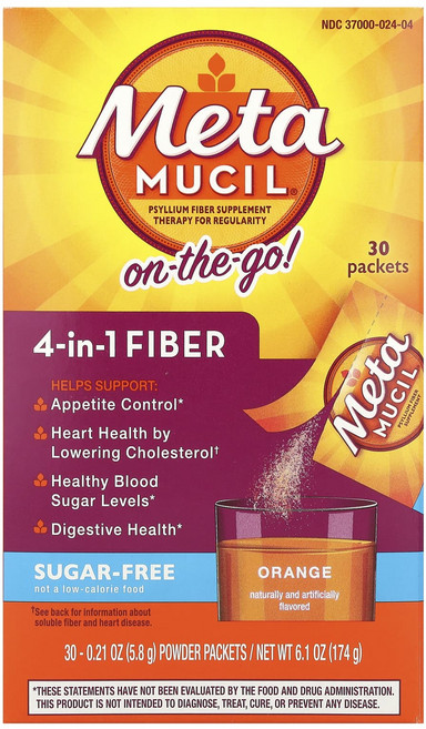 건강챙기세요 Metamucil 휴대용 4-in-1 식이섬유 오렌지 무설탕 분말 팩 30개 각 5.8g(0.21oz) 백살까지오래오래, Metamucil휴대용4in1식이섬유오렌지무설탕분말팩3