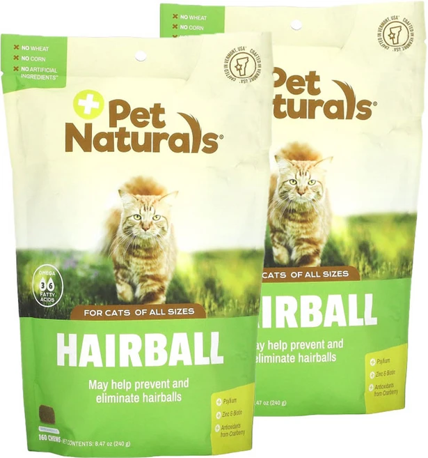 Pet Naturals 펫내추럴스 반려묘용 고양이 헤어볼 츄 160개, 2개 - 쿠팡