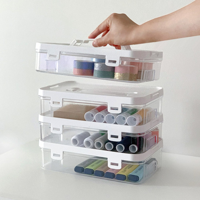 레츠 핸들 손잡이 적층형 소품정리함 소품박스 투명정리함, 투명, 4개