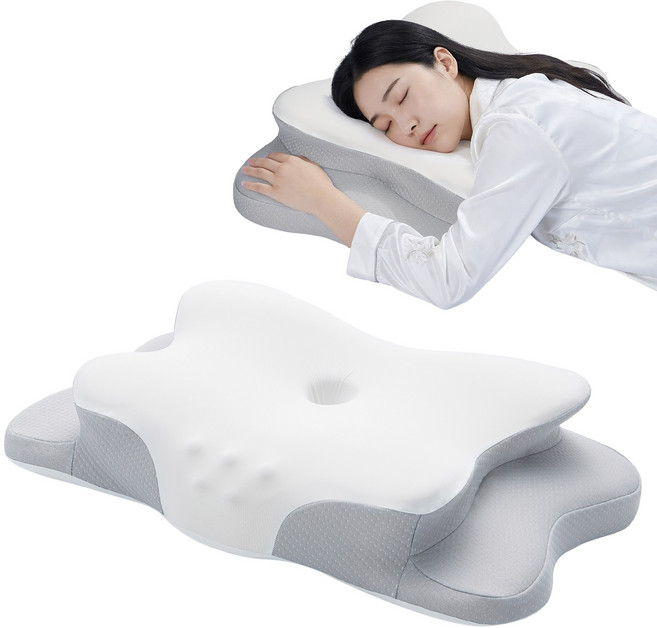 HYLEORY 나비형 고밀도 메모리폼 깊은 잠 목편한 경추베개, 1개, 그레이