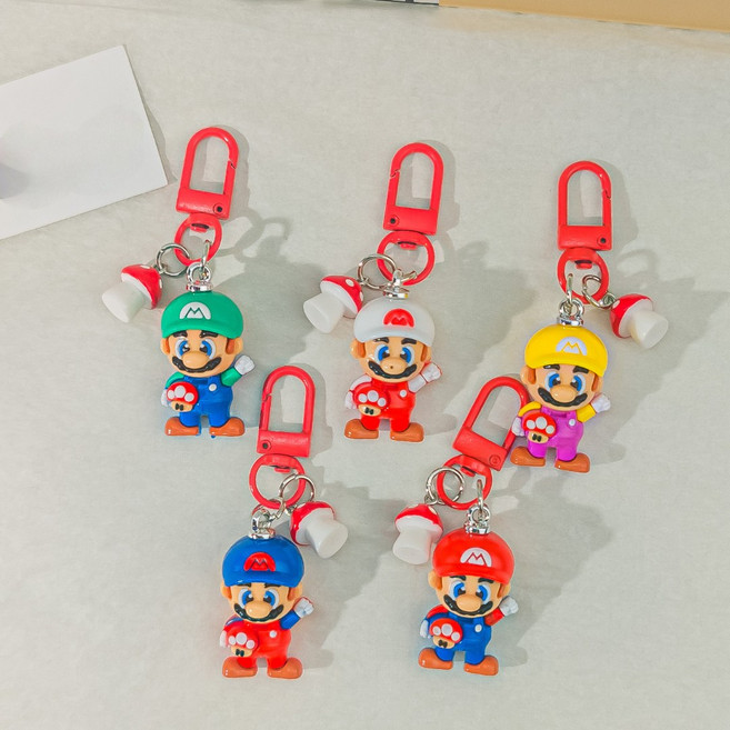 번블랙 슈퍼마리오 캐릭터 피규어 미니 키링 휴대폰 에어팟 버즈 가방 우정 단체선물, 1세트, 마리오5종