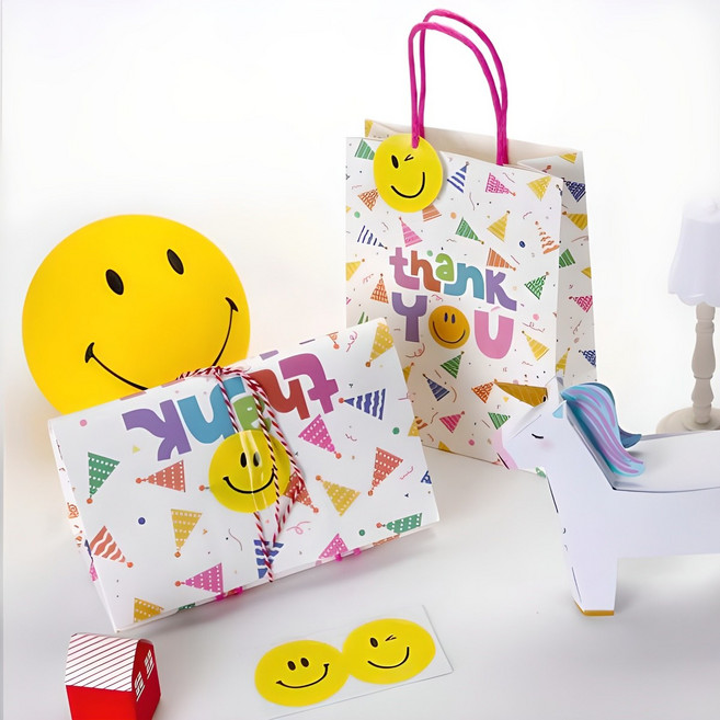 인디케이 스마일 파티 쇼핑백 1호, 혼합색상, 10개