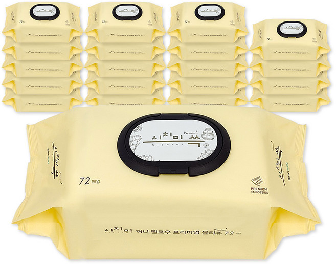 시치미 쓱 허니 옐로우 프리미엄 물티슈 캡형 80평량, 80g, 72매, 20개