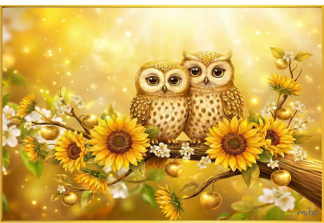 미호코리아 돈 행운 복 들어오는 액자 개업선물 집들이 돼지 부엉이 해바라기 잉어 금전수, 06.황금부엉이(가로)