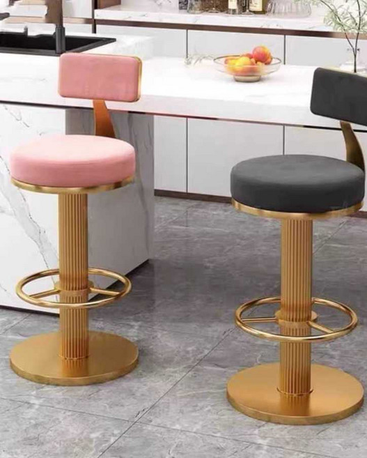 아일랜드식탁 홈바 회전 체어 스툴 바텐더 높낮이 조절의자, 1개, 검정 다리 핑크 소프트 45-60 높이