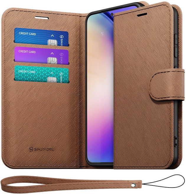 신지모루 마그네틱 사피아노 가죽 다이어리 지갑 케이스 + 핸드 스트랩 세트