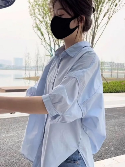 白色短袖襯衫 女 寬鬆 設計感 上衣