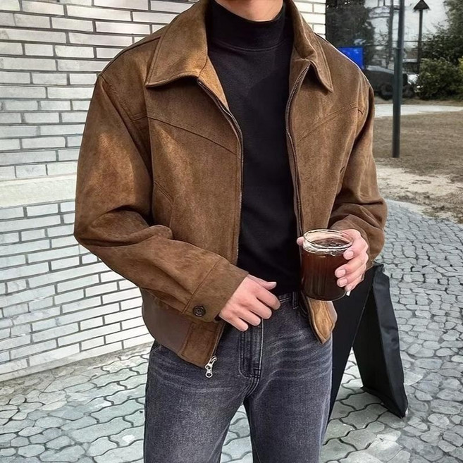 이븐클로젯 남성 오버핏 스웨이드 세미 크롭 자켓