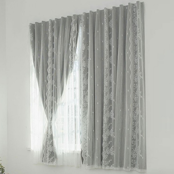 Tooliva 창문형커튼 붙이는 쉬폰 암막 레이스 커텐 100%비침없는 붙이는 봉집형 벨크로 무설치